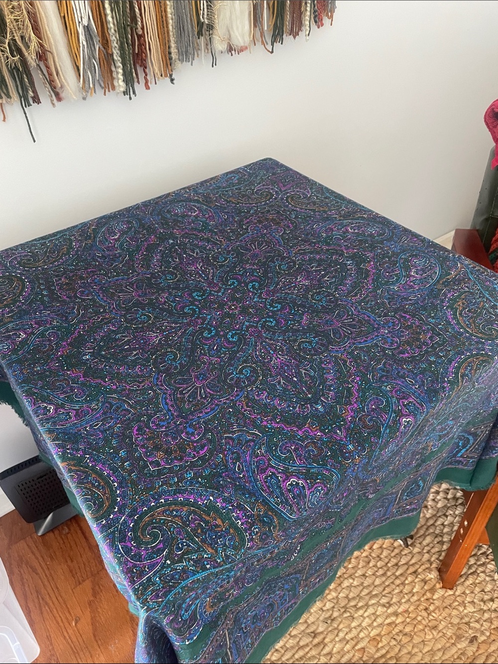 Paisley Pattern Tablecloth in Deep green - blue  and Purple